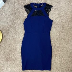 Express Blue and Black Lace Cocktail Dress